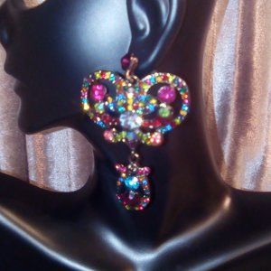 Multi Colored Butterfly Crown drop earrings